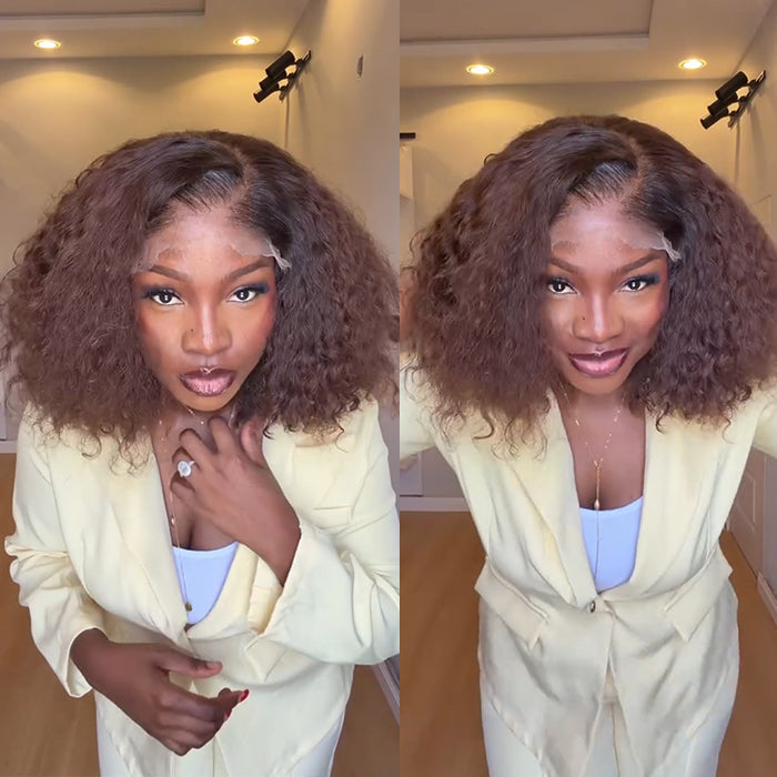 Glueless Kinky Curly Human Hair Lace Front Wig Ombre Brown Color HD Lace Natural Wig For Woman- Rafarada