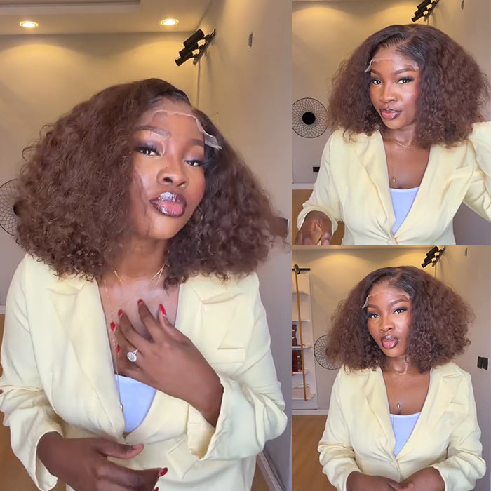 Glueless Kinky Curly Human Hair Lace Front Wig Ombre Brown Color HD Lace Natural Wig For Woman- Rafarada