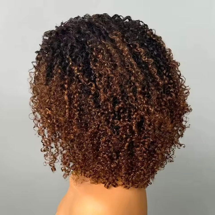 Ombre Brown Coily Curly Half Wig Throw and Go with Clips for Beginner Friendly - Rafarada