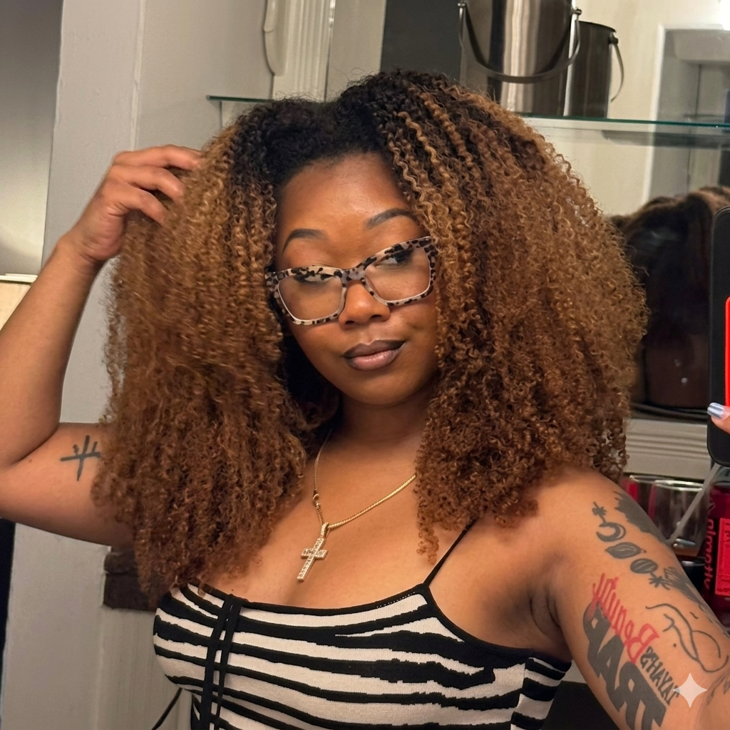 Ombre Natural Black With Honey Brown Color Human Hair Wigs Afro Kinky Curly Human Hair Lace Front Wig Pre Plucked Wigs For Women- Rafarada
