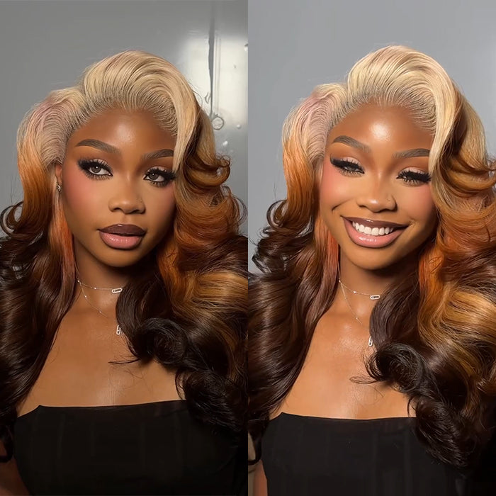 Blonde Ombre 613 Color Body Wave Transparent Lace Front Human Hair Wigs Blonde Highlight Color High Density Wig- Rafarada