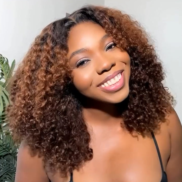 Deep Curly Human Hair Wig Ombre With Light Brown Color Glueless HD Lace Wig Curly Wave Wig For Women- Rafarada