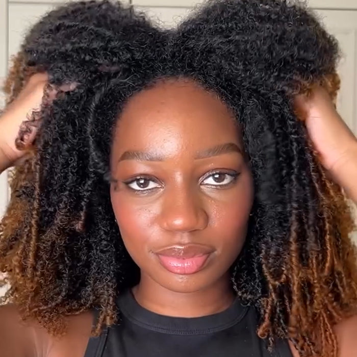 Ombre Light Brown Color Twist Afro Kinky Curly Wave Human Hair Wig Glueless 3-In-1 Half Wig Human Hair For Women- Rafarada