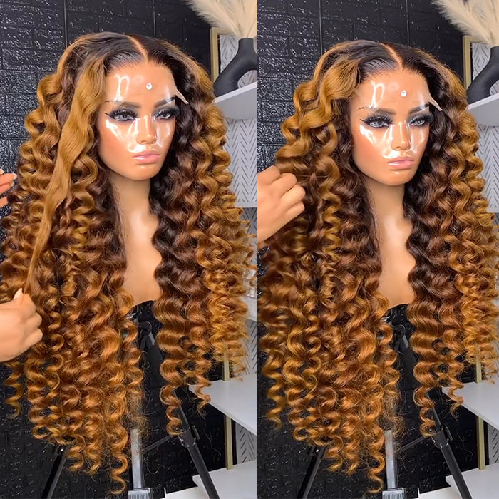 Honey Gold Color Loose Wave Human Hair Wig Ombre Brown Color Natural Hairstyle Wig Pre Pluck Hairline For Woman - Rafarada