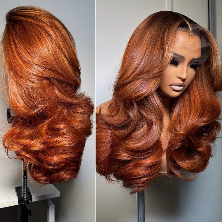 Loose Wave Wig 100% Human Hair Ombre Cooper Color Lace Front Wig - Rafarada