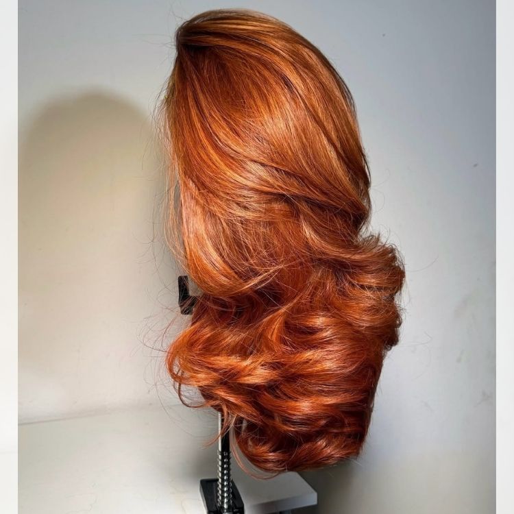 Loose Wave Wig 100% Human Hair Ombre Cooper Color Lace Front Wig - Rafarada