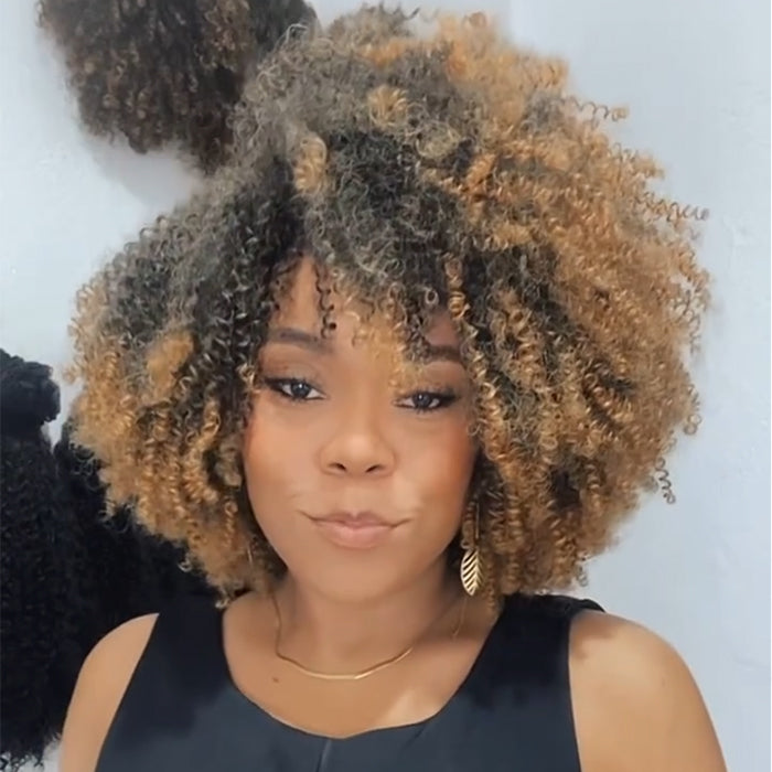 Ombre Blonde Short Afro Curly Wig Voluminous Statement Mix Color Curly - Rafarada
