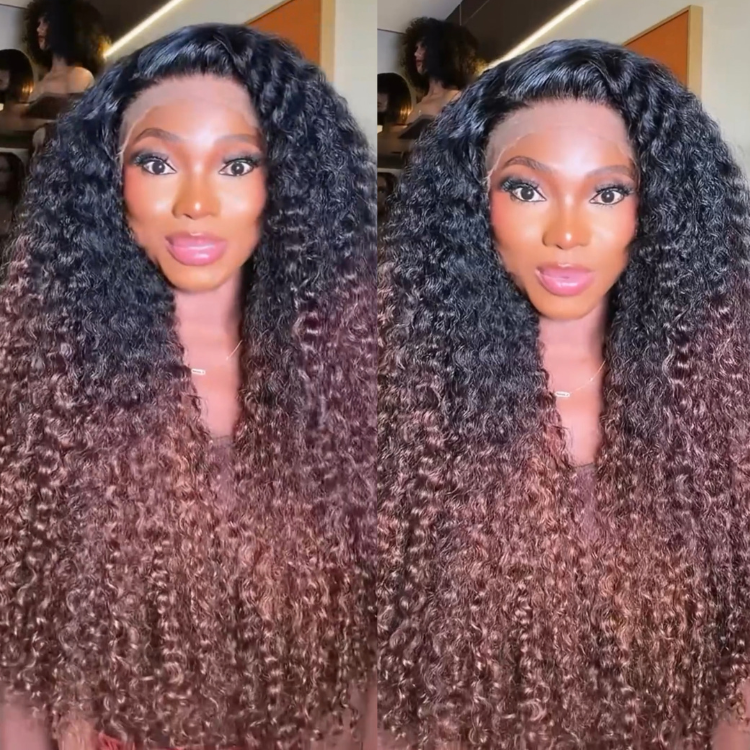 Ombre Honey Brown Kinky Curly HD Lace Front Human Hair Wig- Rafarada