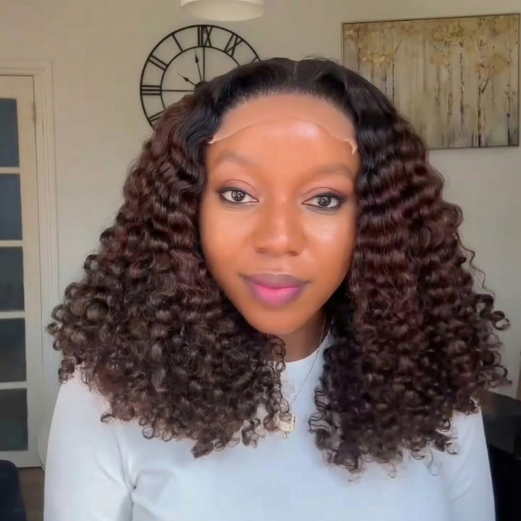 Deep Curly Lace Front Human Hair Wigs for Women Ombre Brown Glueless Lace Deep Curly Wig Pre-Plucked - Rafarada