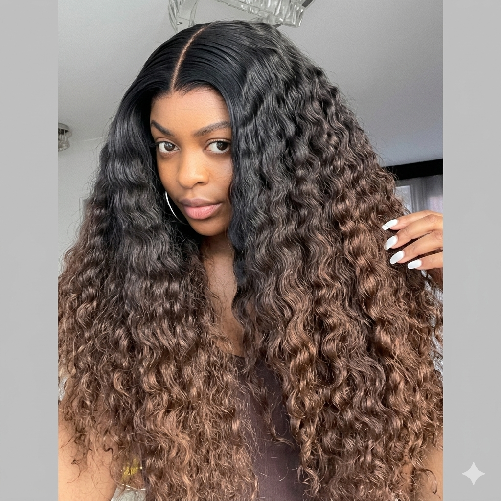 Ombre Highlight Brown Color Curly Human Hair Wig HD Lace Front Glueless Wig For Woman - Rafarada