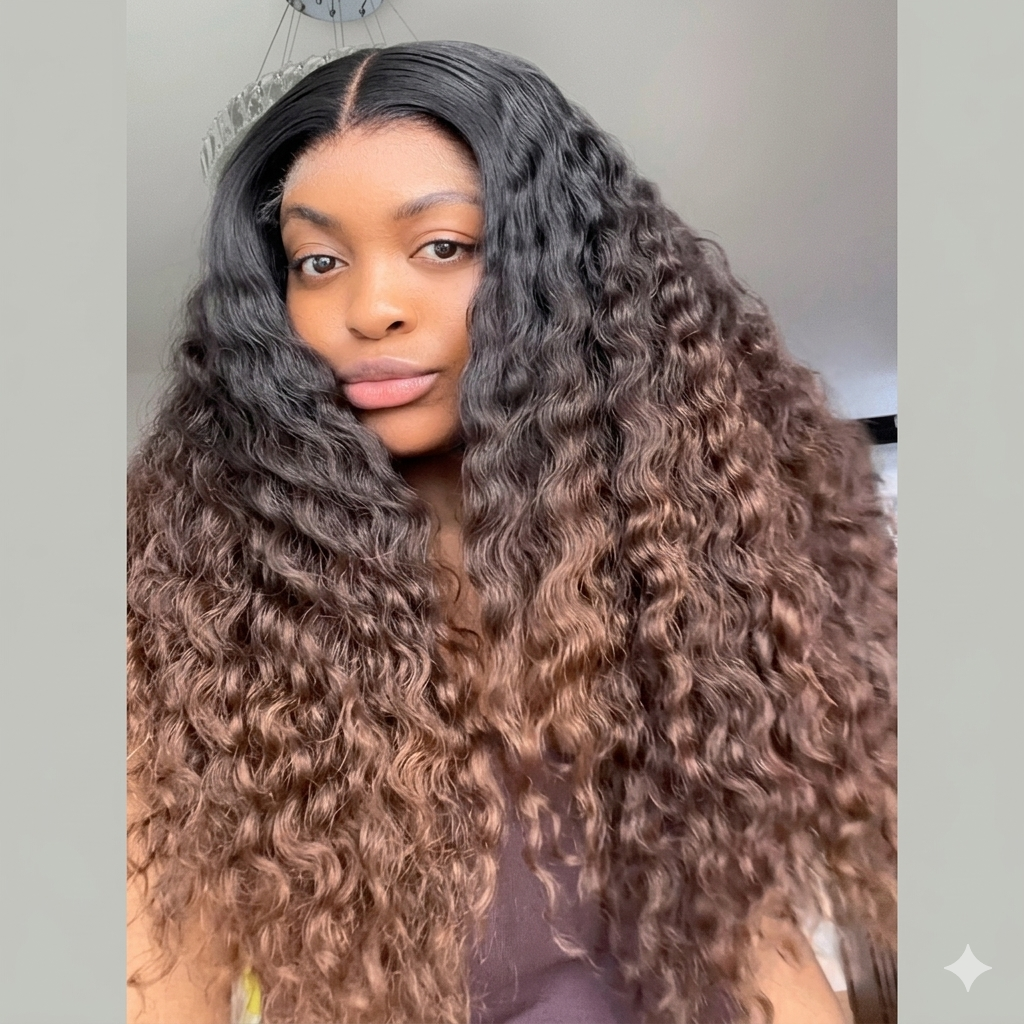 Ombre Highlight Brown Color Curly Human Hair Wig HD Lace Front Glueless Wig For Woman - Rafarada