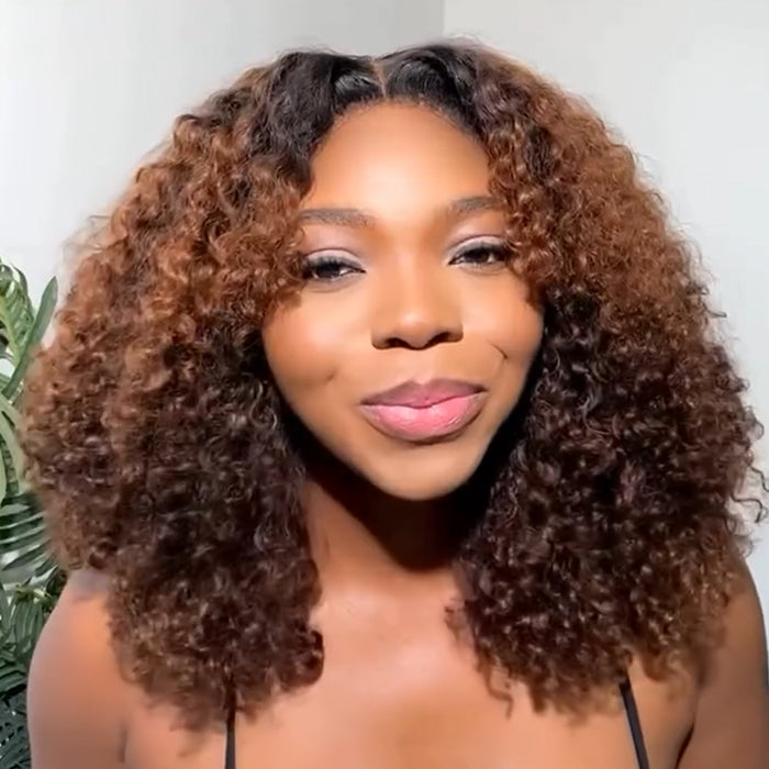 Deep Curly Human Hair Wig Ombre With Light Brown Color Glueless HD Lace Wig Curly Wave Wig For Women- Rafarada