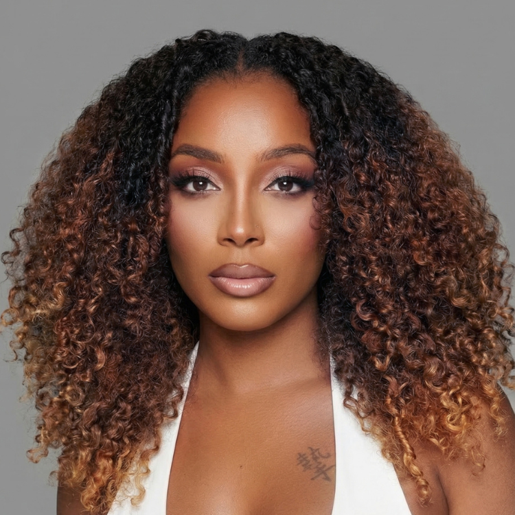 Ombre Deep Curly Feather Crochet Hair Extensions T1B/30/27 100% Human Hair Long Deep Curly Wave for Black Women - Rafarada
