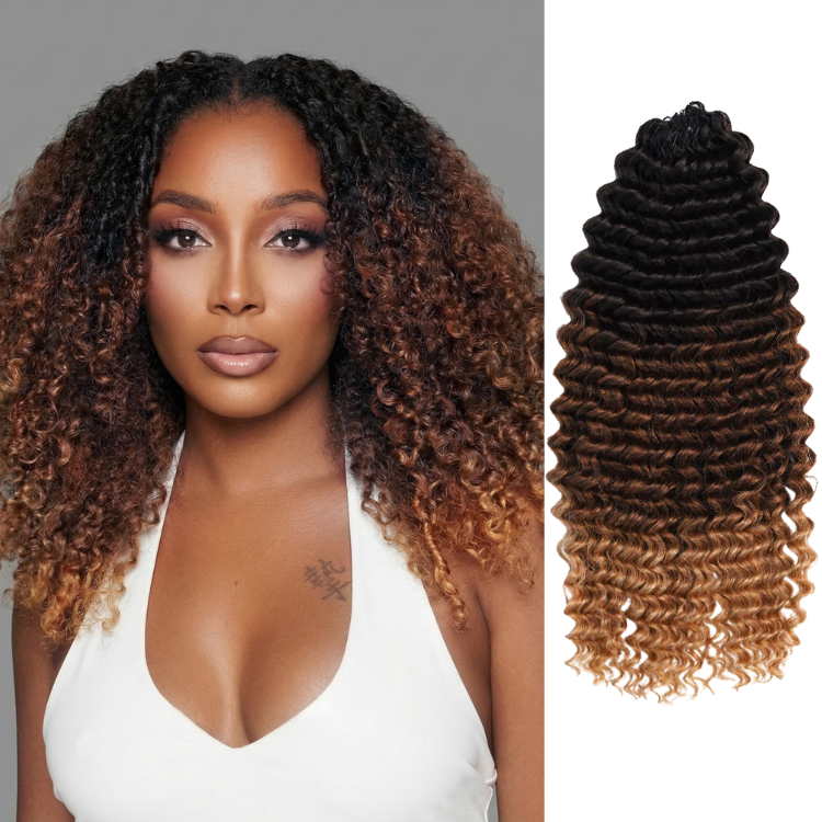 Ombre Deep Curly Feather Crochet Hair Extensions T1B/30/27 100% Human Hair Long Deep Curly Wave for Black Women - Rafarada