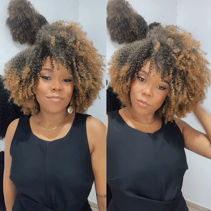 Ombre Blonde Short Afro Curly Wig Voluminous Statement Mix Color Curly - Rafarada