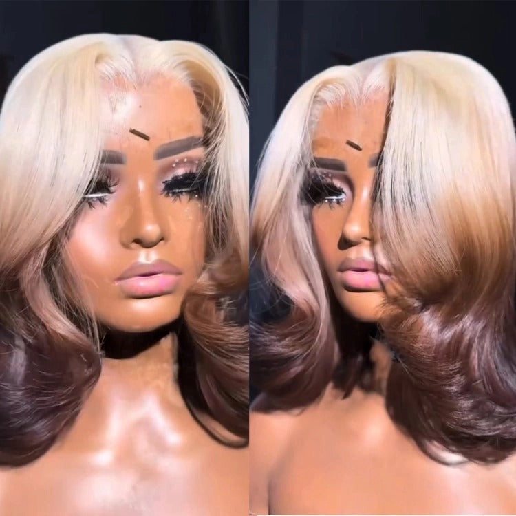 Blonde Hair Short Bob Wig & End Curl HD Lace Frontal Two-Tone Blonde Human Hair Wigs - Rafarada