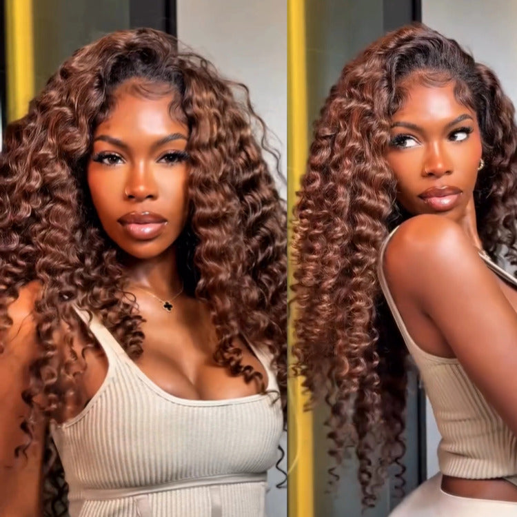 Ombre Light Brown Color Lace Front Wig Deep Curly Wave Human Hair Wig - Rafarada