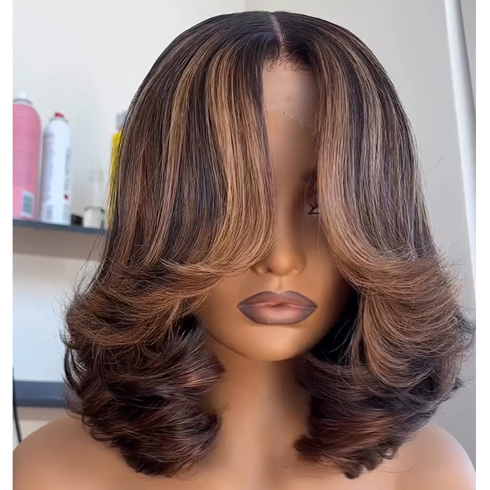 Highlight Color Bob Loose Wave Human Hair Wig Layered Cut Wear & Go Glueless Wig- Rafarada