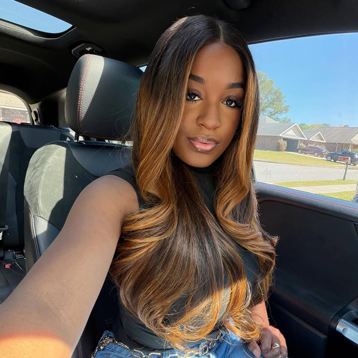 Loose Wave Human Hair Wig Ombre Highlight Color Natural Hairline Glueless Human Hair Wig For Women - Rafarada