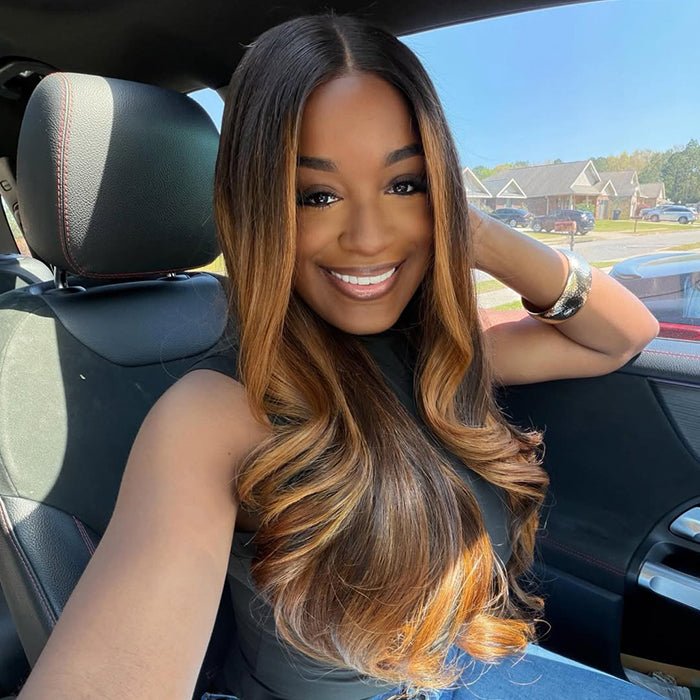 Loose Wave Human Hair Wig Ombre Highlight Color Natural Hairline Glueless Human Hair Wig For Women - Rafarada