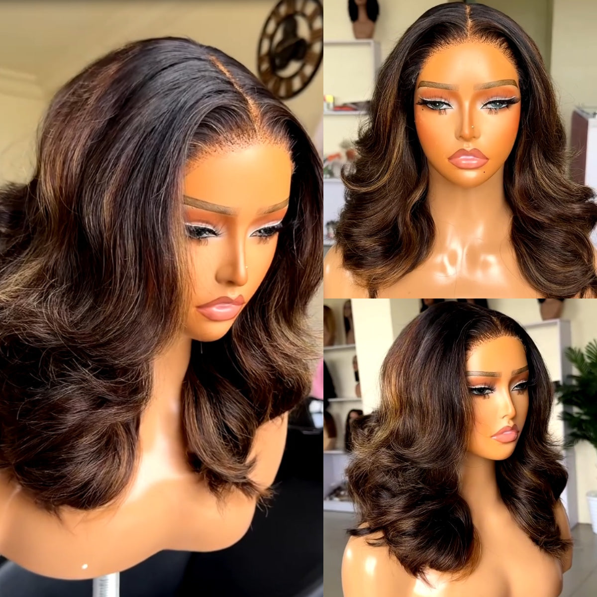 Colored & Natural Bob with Curl Human Hair Wig 220% Density HD Lace Front Wig - Rafarada