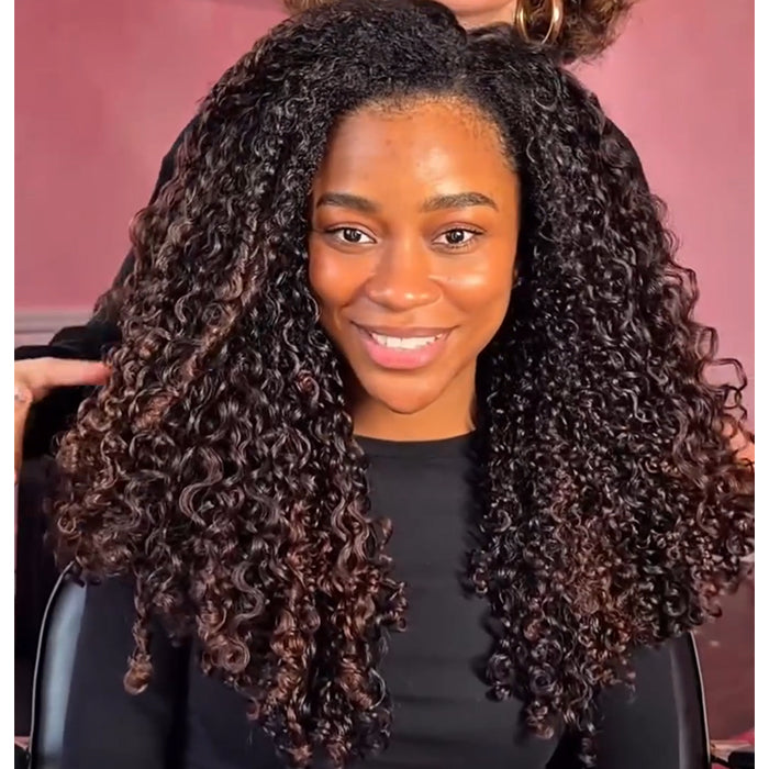 Burmese Curly Lace Frontal Human Hair Wigs Ombre Brown Color Curly Wig Natural Hairline - Rafarada