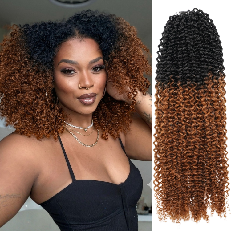 1B/30 Ombre Color Small Kinky Curly Crochet Hair 100% Human Feather Crochet Extensions - Rafarada