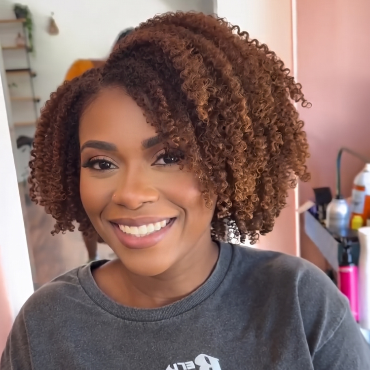 Kinky Curly Mixed Spiral Curls Glueless Human Hair Lace Front Wig Natural Black With Highlight Color 4C Edges Hairline- Rafarada