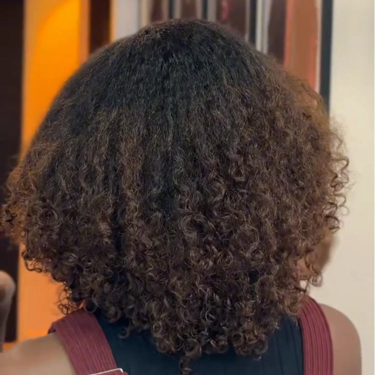 Ombre Black With Brown Color Kinky Curly Wig Glueless Lace Front Human Hair Wigs High Density For Women - Rafarada