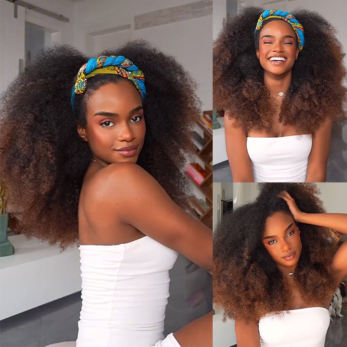 1B/30 Ombre Voluminous Kinky Curly Bob Wig Lace Frontal Big Afro Puff Wig for Women - Rafarada