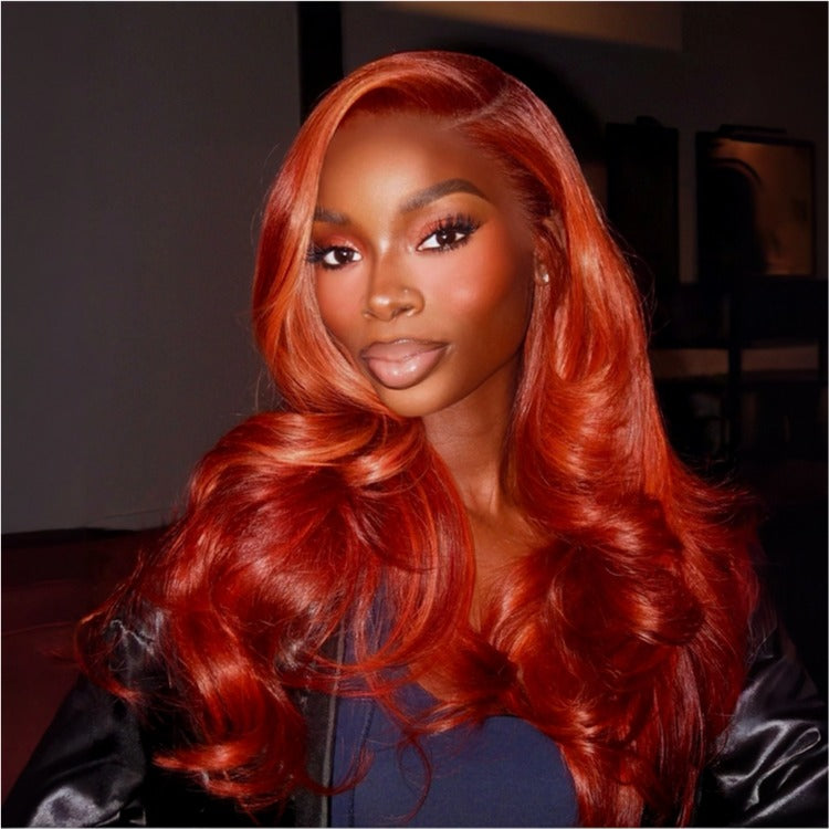 Human Hair Raw Body Wave Orange Color Wig HD Lace Front Wig - Rafarada