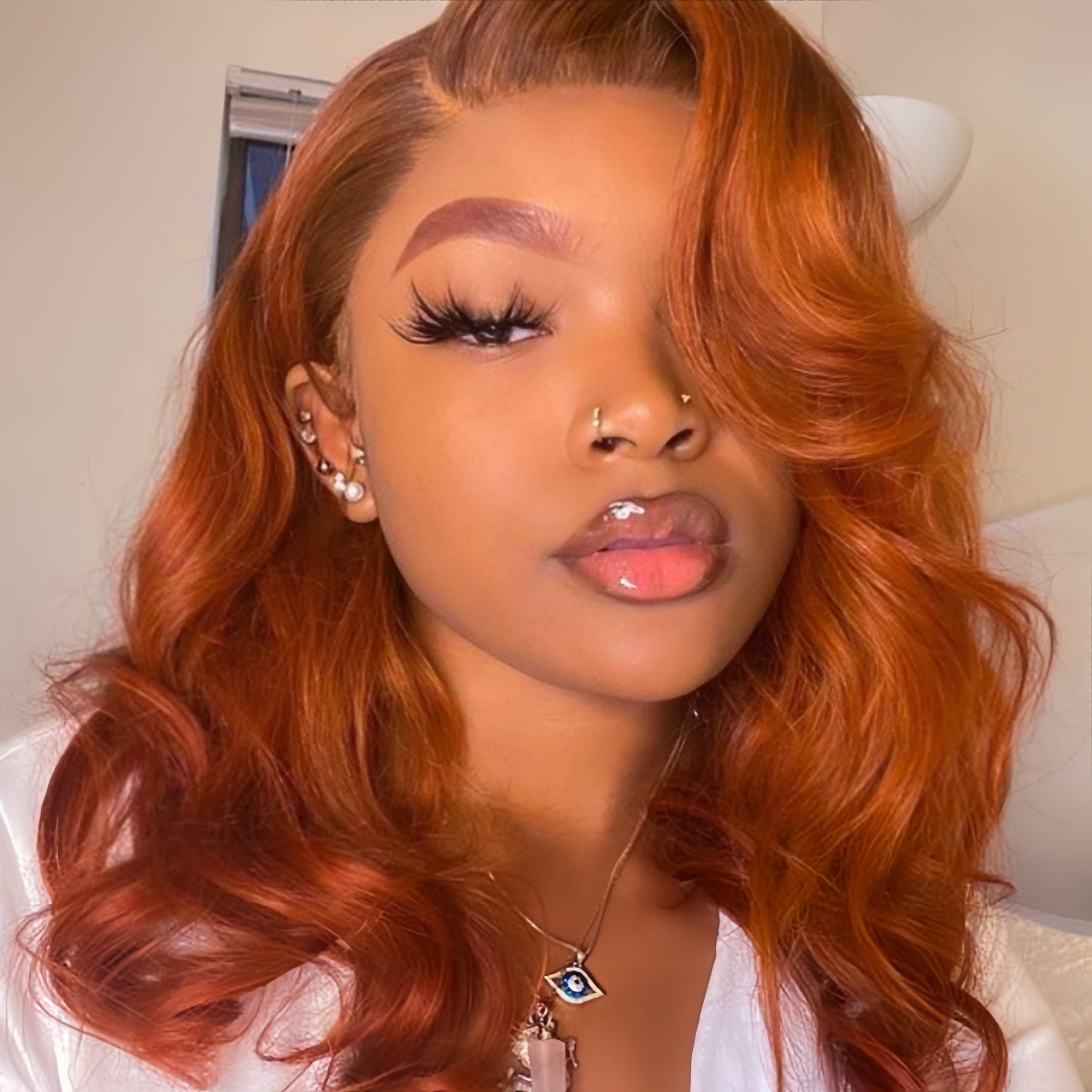 Body Wave Ginger Color Human Hair Wig HD Lace Front Wig With Bangs For Woman- Rafarada