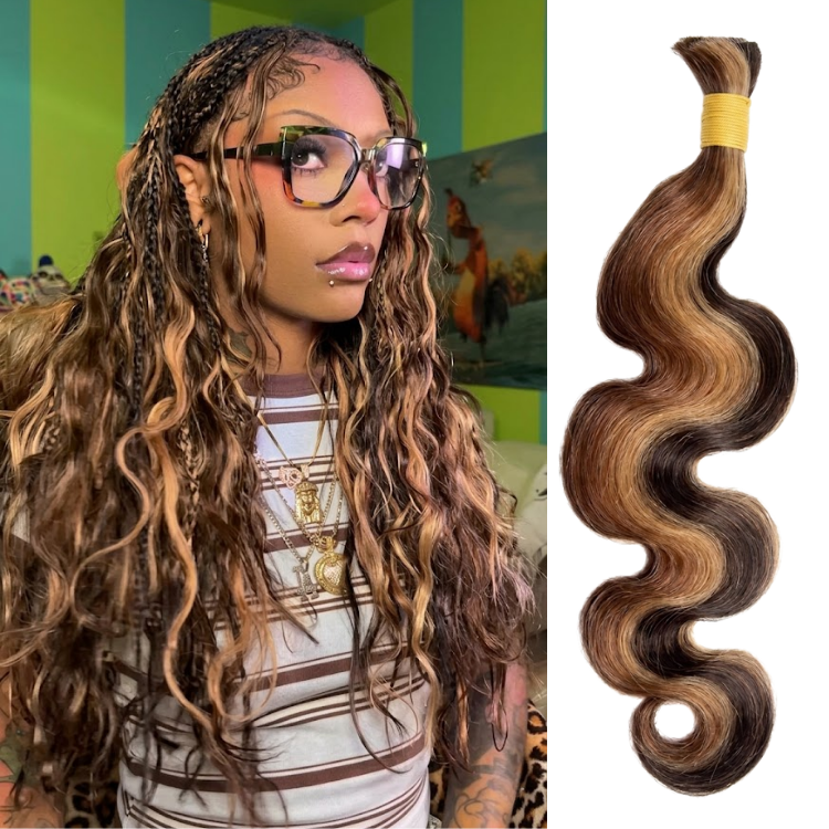 Piano Color 4/27/30 Highlight Deep Wave Bulk Human Hair – Brown Blonde Curly Braiding Extensions- Rafarada