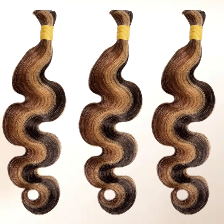 Piano Color 4/27/30 Highlight Deep Wave Bulk Human Hair – Brown Blonde Curly Braiding Extensions- Rafarada