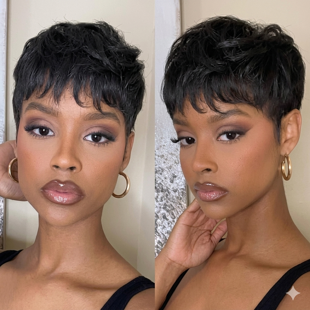 Short Pixie Cut Lace Front Human Hair Wigs for Black Women Pre Plucked with Baby Hair Glueless Jerry Curly Short Bob Wig Natural Black - Rafarada