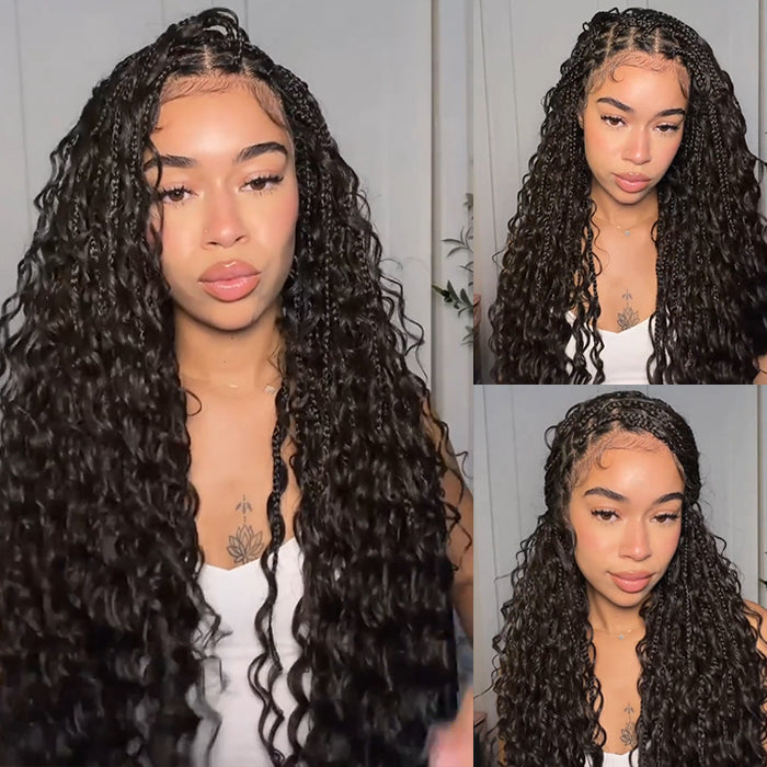 Pre-Braiding Water Wave Knotless Box Braided Wig 13x6 HD Lace Wig 100% Human Hair Wig Looae Wave Human Hair Wig- Rafarada