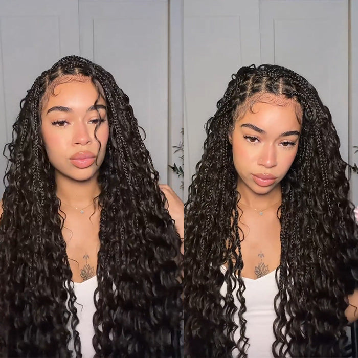 Pre-Braiding Water Wave Knotless Box Braided Wig 13x6 HD Lace Wig 100% Human Hair Wig Looae Wave Human Hair Wig- Rafarada