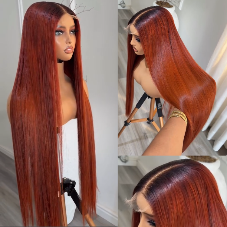 Copper Red Straight Wig 13x4 HD Lace Front | Ombre Color Wig Human Hair Wig - Rafarada