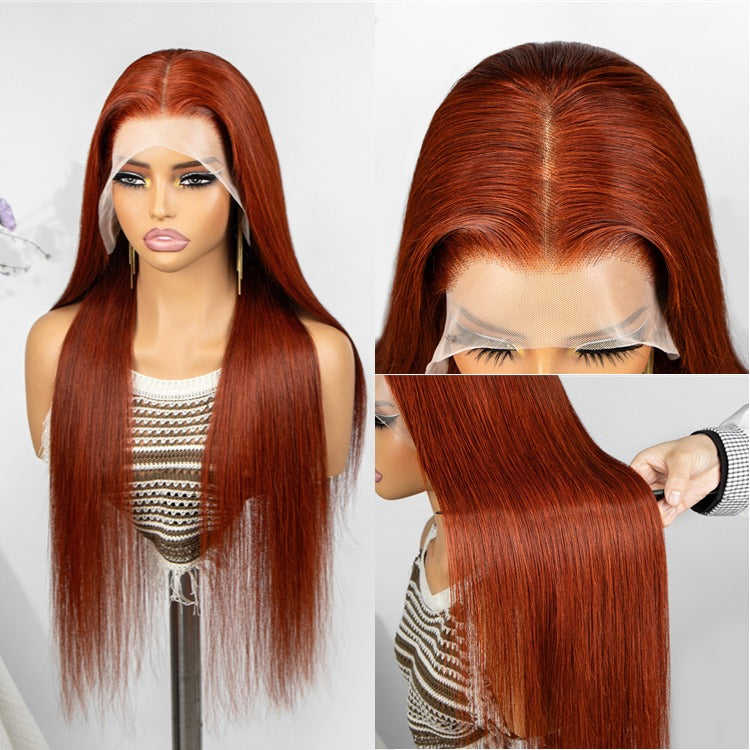 Red Brown Straight Hair Lace Front Wig Pre-Plucked 100% Human Hair - Rafarada