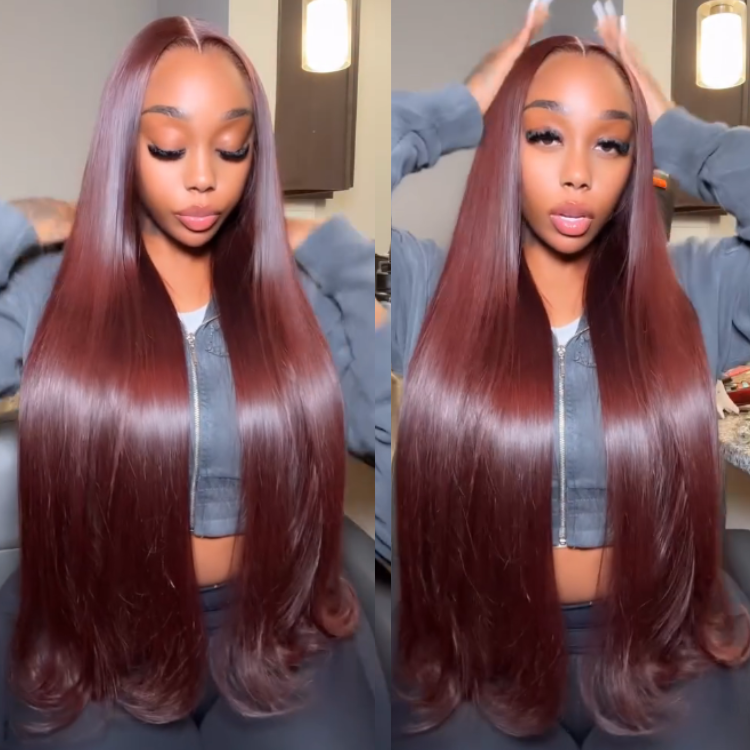Reddish Brown Glueless Wig Pre- cut for Beginners Straight Hair HD Lace Human Hair Wigs- Rafarada