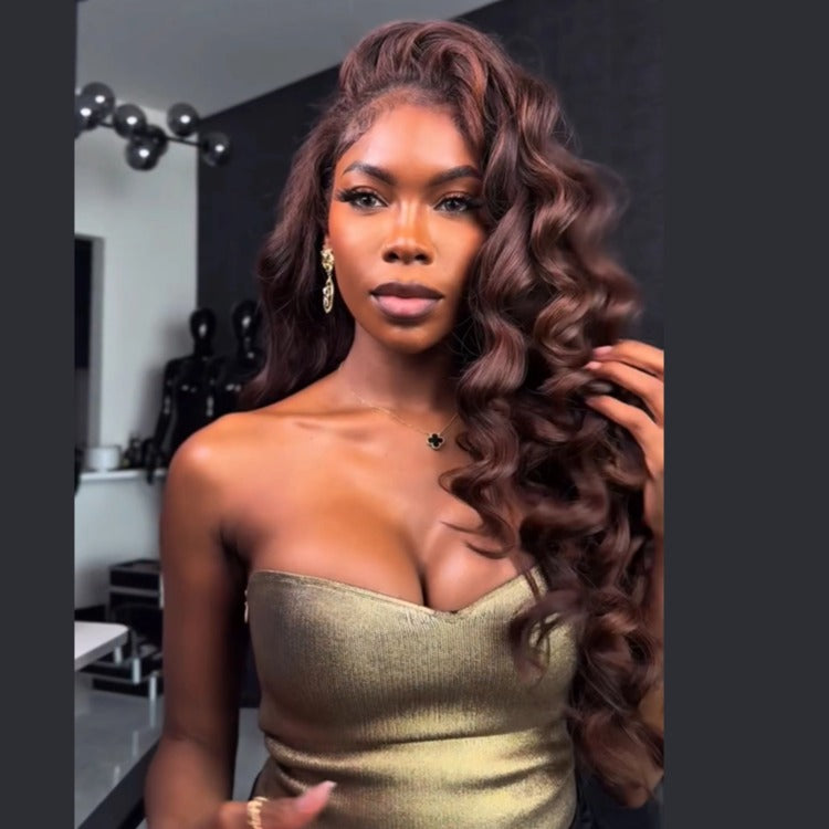 Chocolate Brown Color Loose Wave Wig Wear Go Glueless Wig Pre-cut Lace Wig - Rafarada