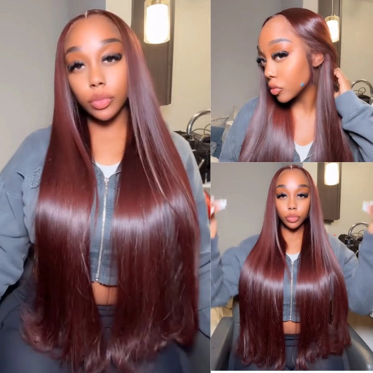 Reddish Brown Glueless Wig Pre- cut for Beginners Straight Hair HD Lace Human Hair Wigs- Rafarada