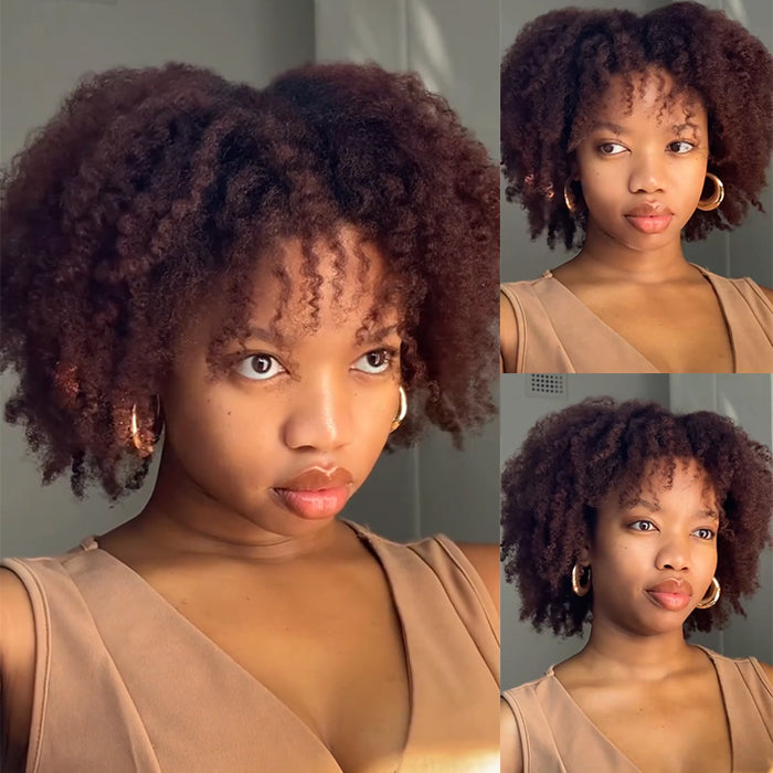 Reddish Brown Color Soft Afro Kinky Curly Bob Wig Natural Volume & Defined Curls Beginner Friendly Wig- Rafarada