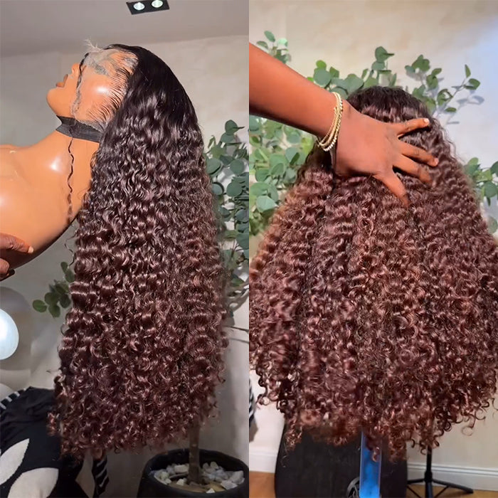 Ombre Reddish Brown Color Burmese Curly Glueless Wig Human Hair Glueless HD Lace Front Wig Natural Hairline For Woman- Rafarada