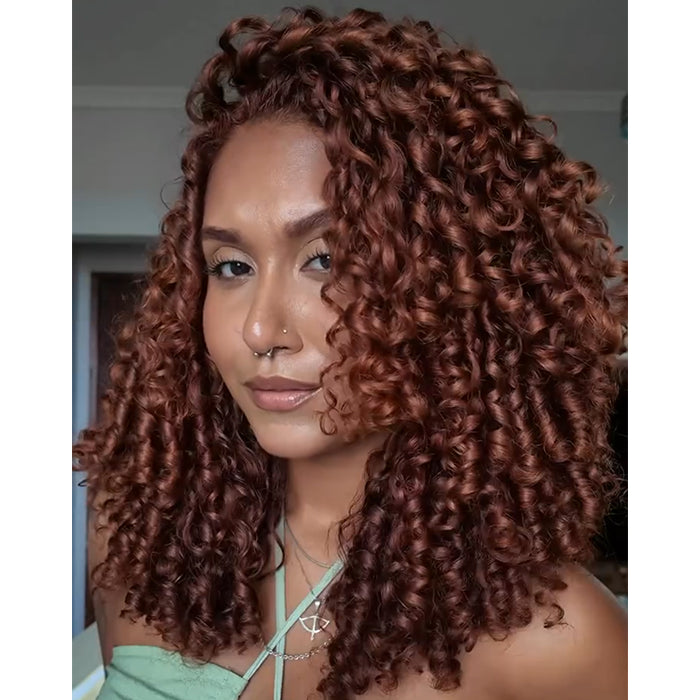 Reddish Brown Color Spiral Curls Glueless Human Hair Wig 13x4 Lace Frontal Wigs For Women High Density - Rafarada
