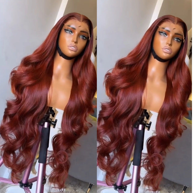 Reddish Brown Body Wave Color Human Hair Wig HD Lace Front Wig - Rafarada