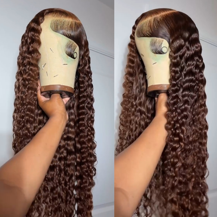 Burmese Curly HD Lace Wig with Styled Swoop Baby Hair - Reddish Brown / Natural Black Pre-Customized Human Hair Wig - Rafarada