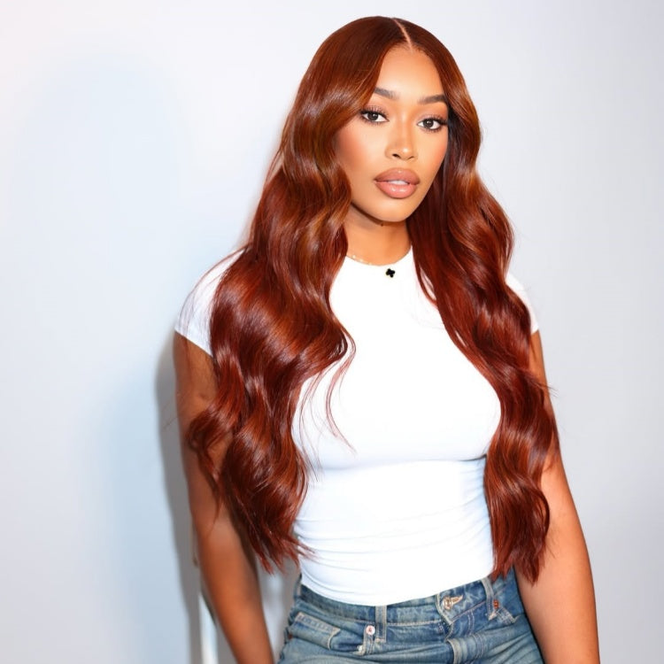 Reddish Brown Color Body Wave Wig Wear Go Glueless Wig Pre-cut Lace Wig - Rafarada