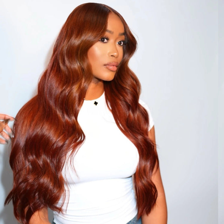 Reddish Brown Color Body Wave Wig Wear Go Glueless Wig Pre-cut Lace Wig - Rafarada