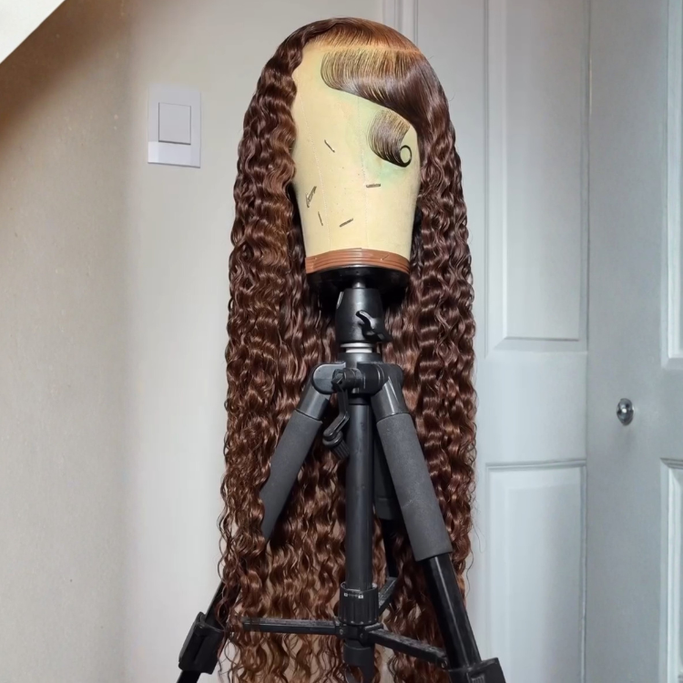 Burmese Curly HD Lace Wig with Styled Swoop Baby Hair - Reddish Brown / Natural Black Pre-Customized Human Hair Wig - Rafarada